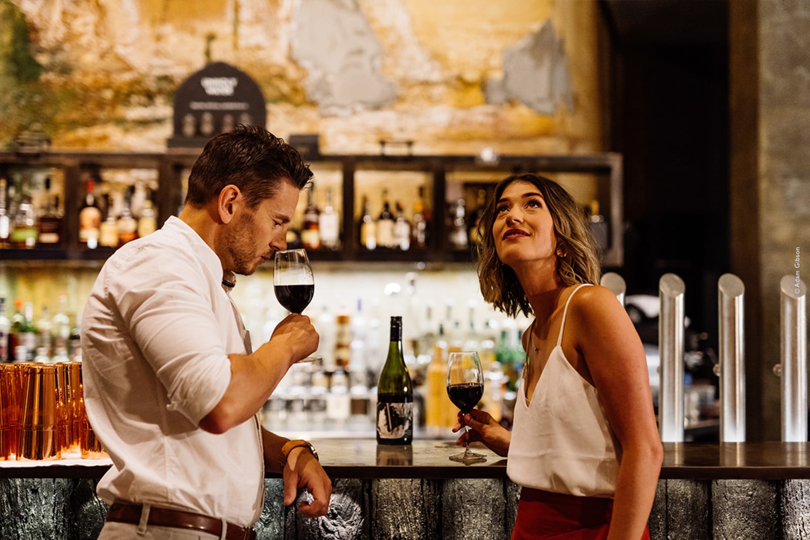 Couple in the Museum of Old & New Art, Moorilla Estate Winery, Tasmania. Image credit: Adam Gibson