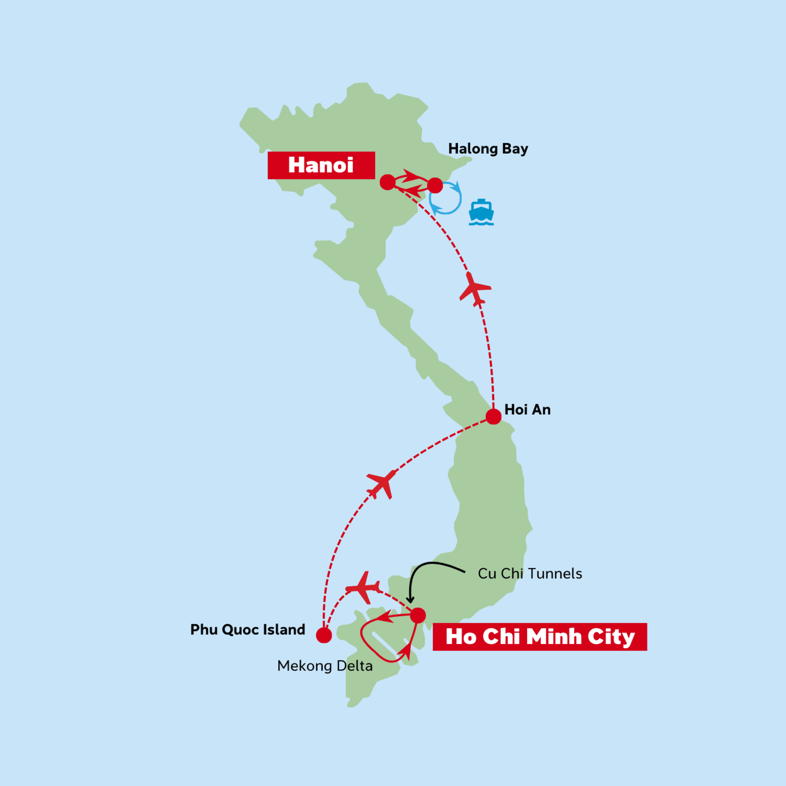 Relax Vietnam itinerary map