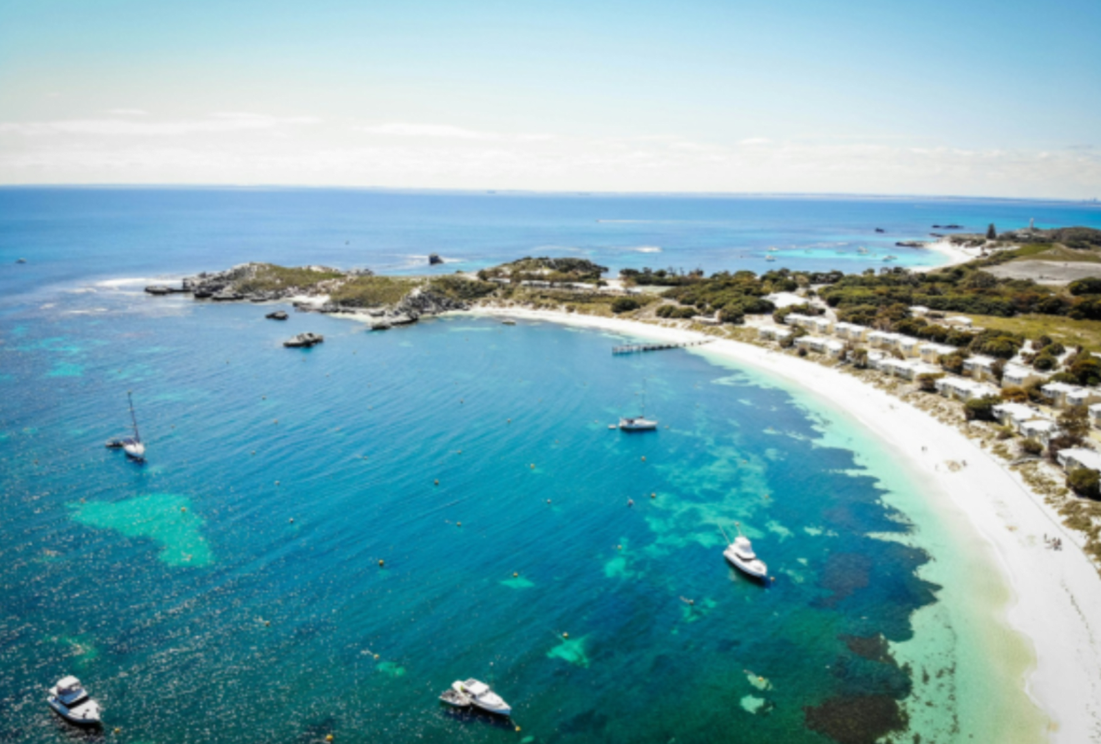 A drone's view of the beach and turquoise waters of Rottnest Island