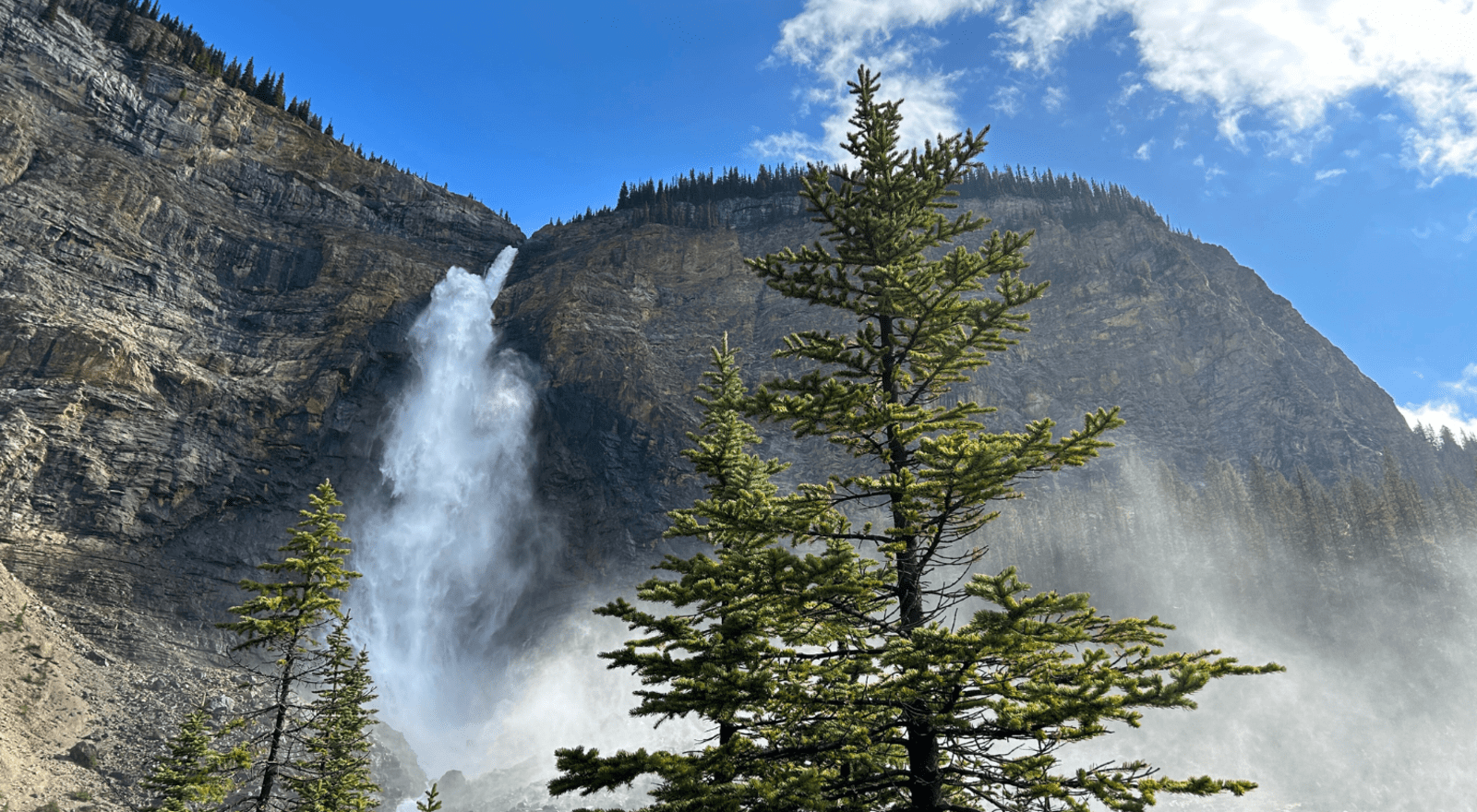 Takakkaw Falls in Yoho National Park on a clear day