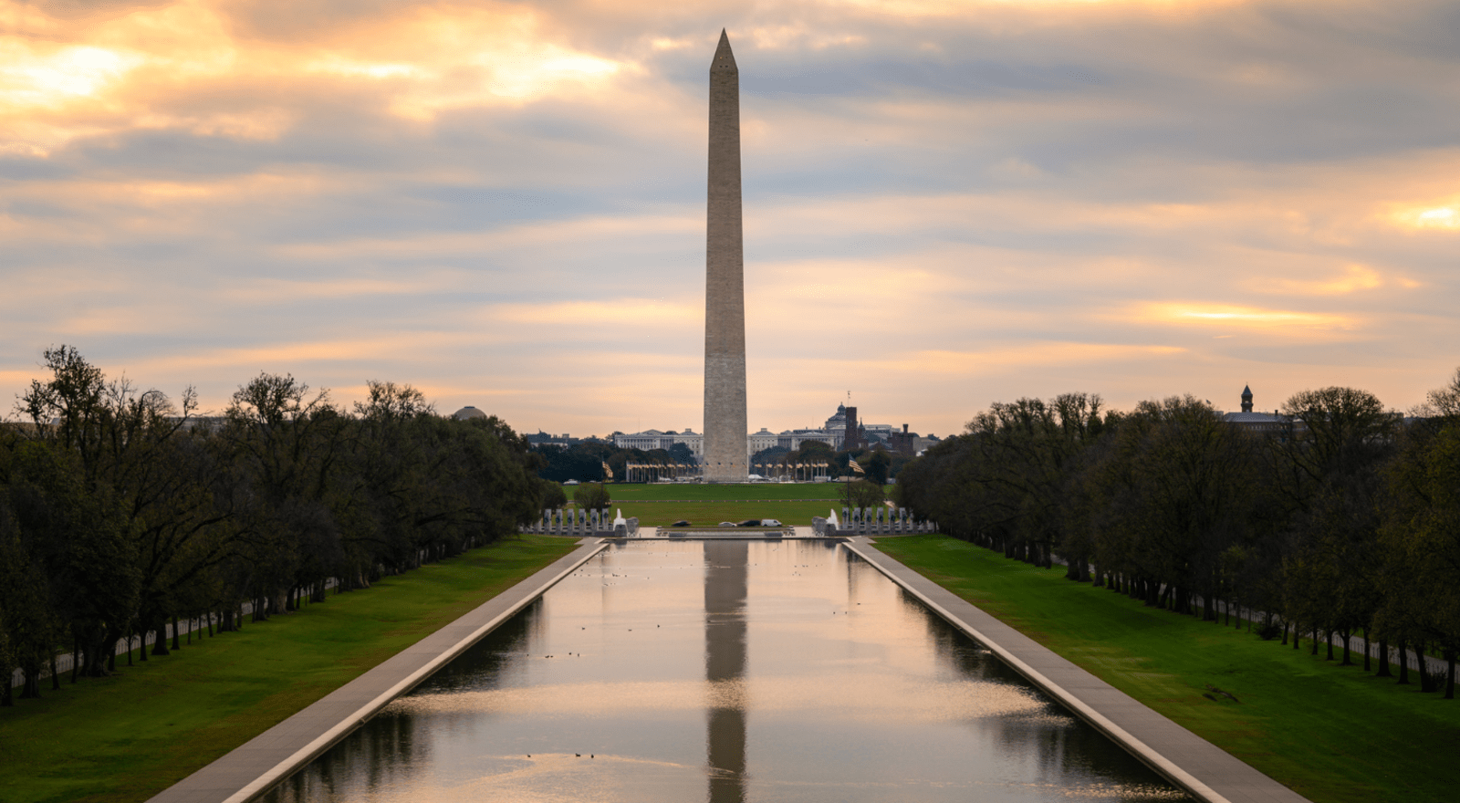 washington monument at sunset