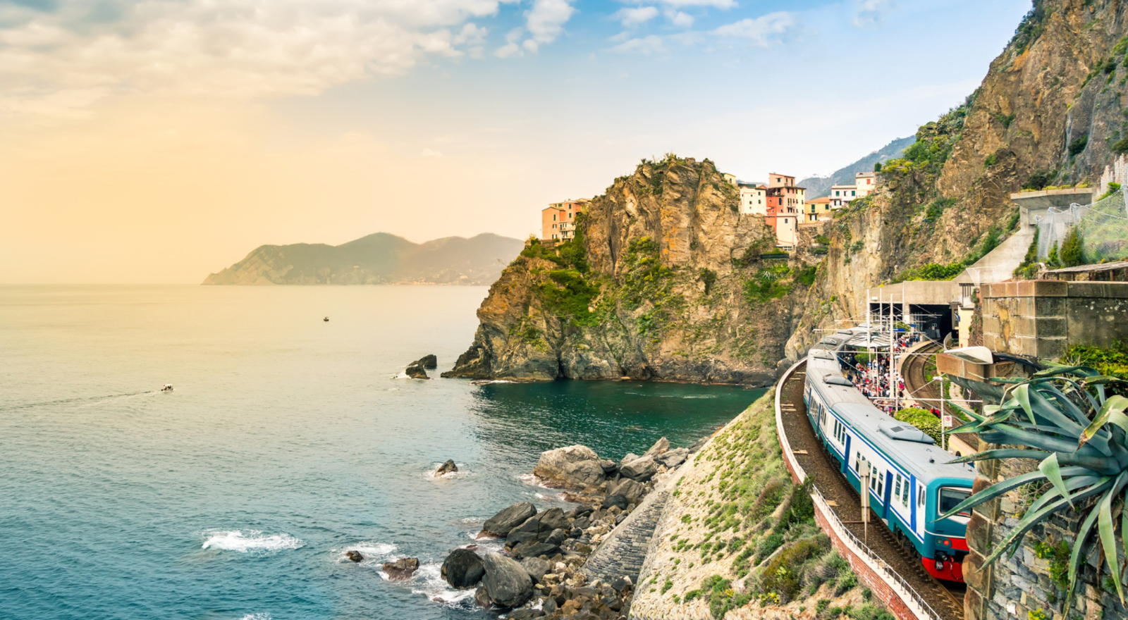 Train on side of mountain in italy
