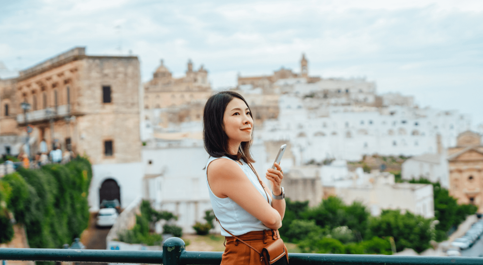 Lady in europe holding phone