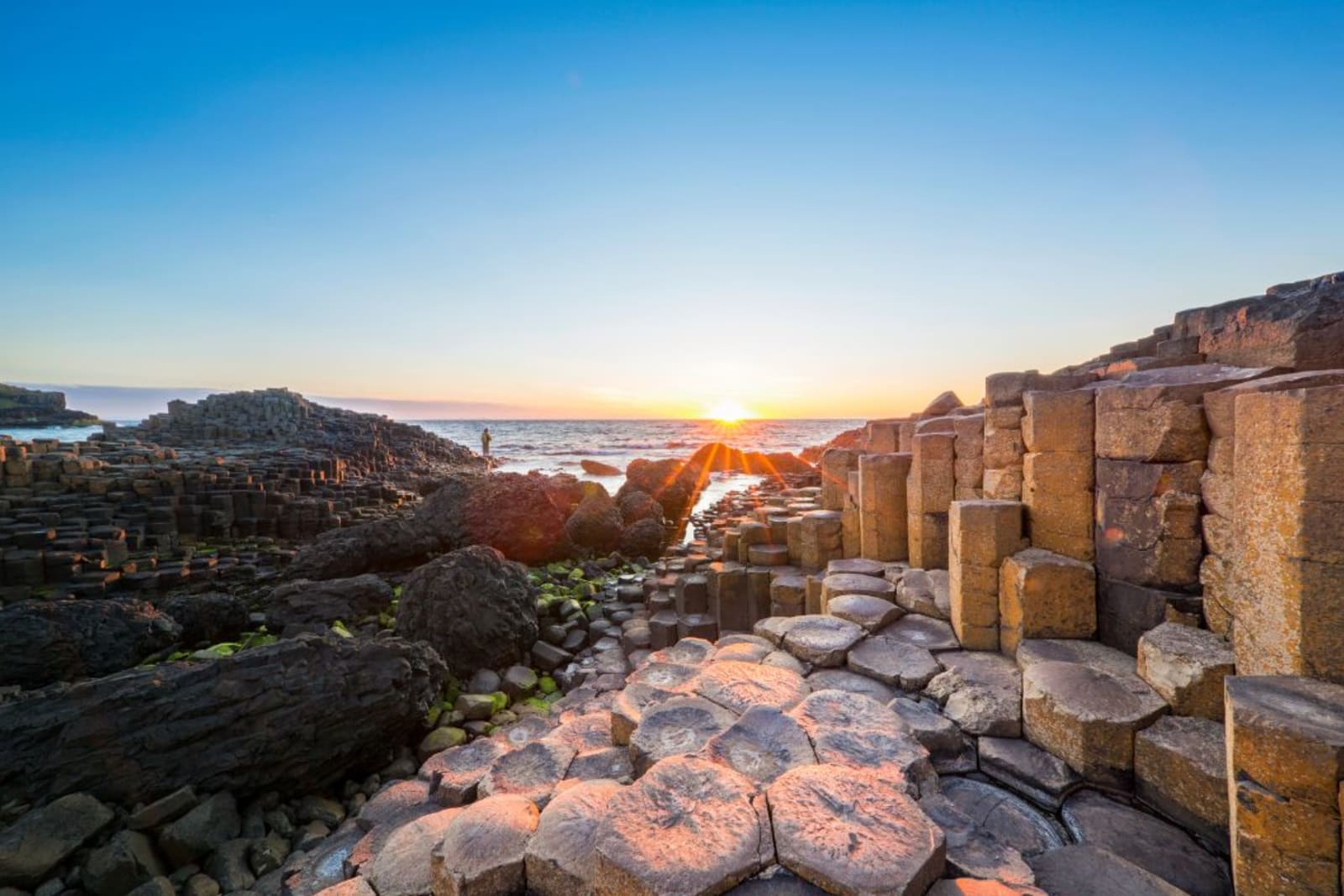 Sunset over Giant's Causeway in Northern Ireland