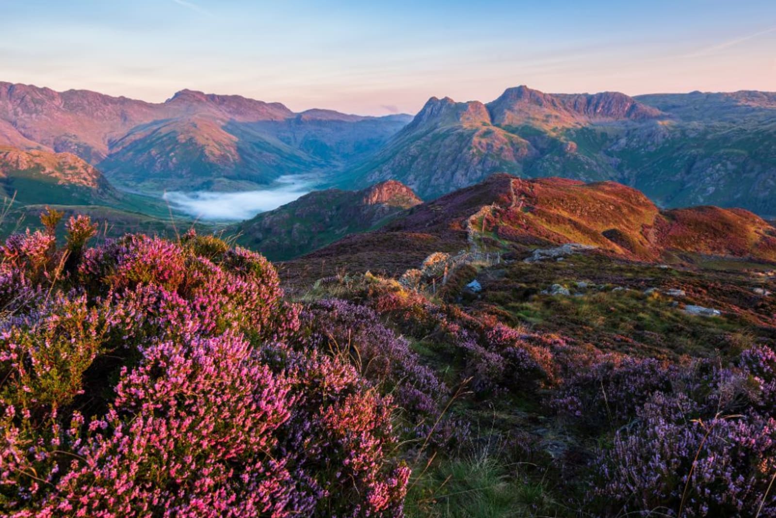 Sunrise over Langdale Peaks in the Lake District