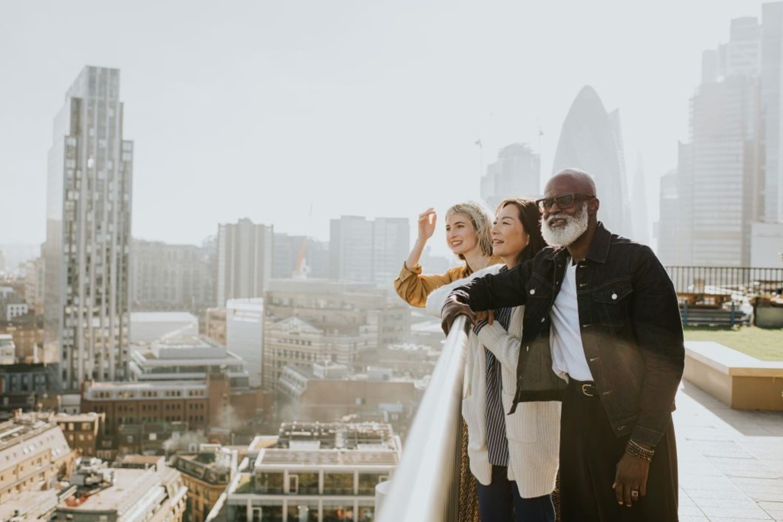 Friends looking out over the London skyline