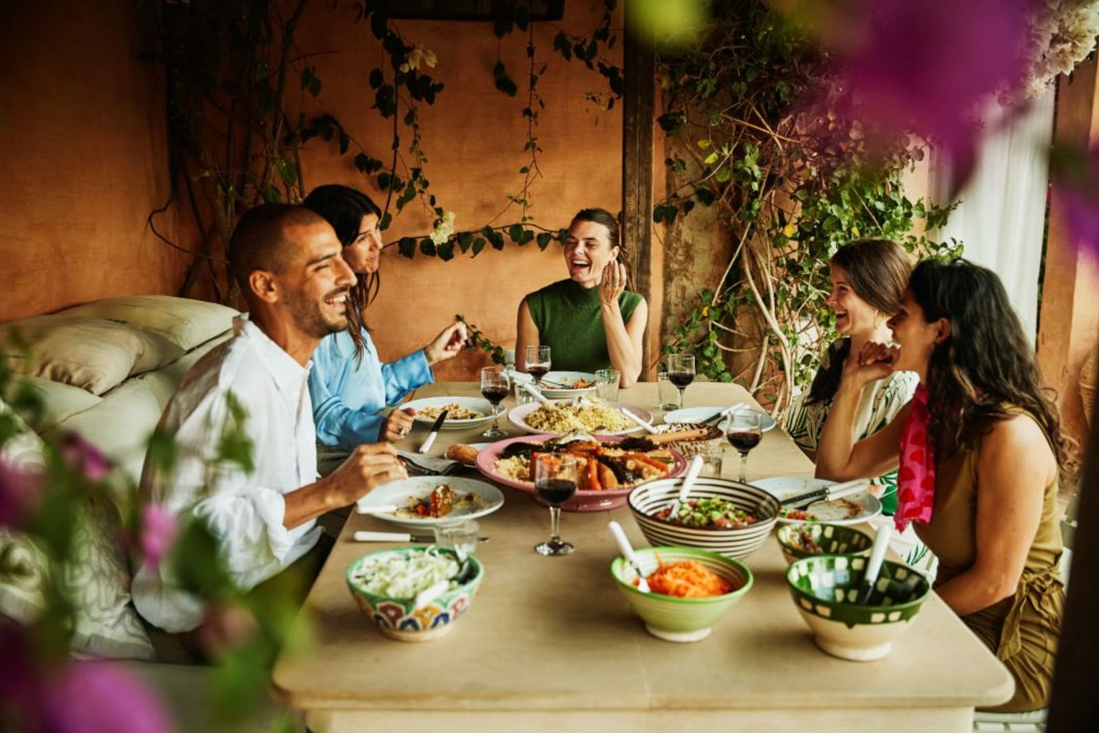Tour group having dinner together in Morocco