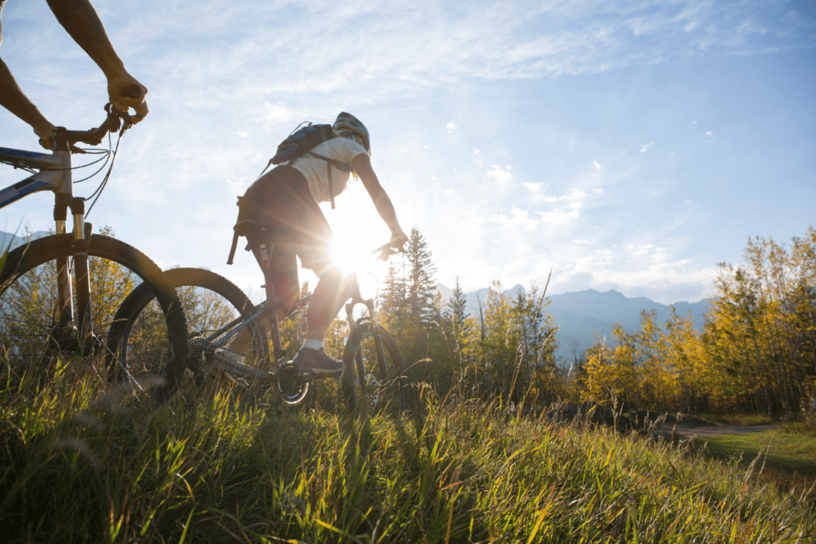 Travellers mountain biking near Red Deer, Alberta