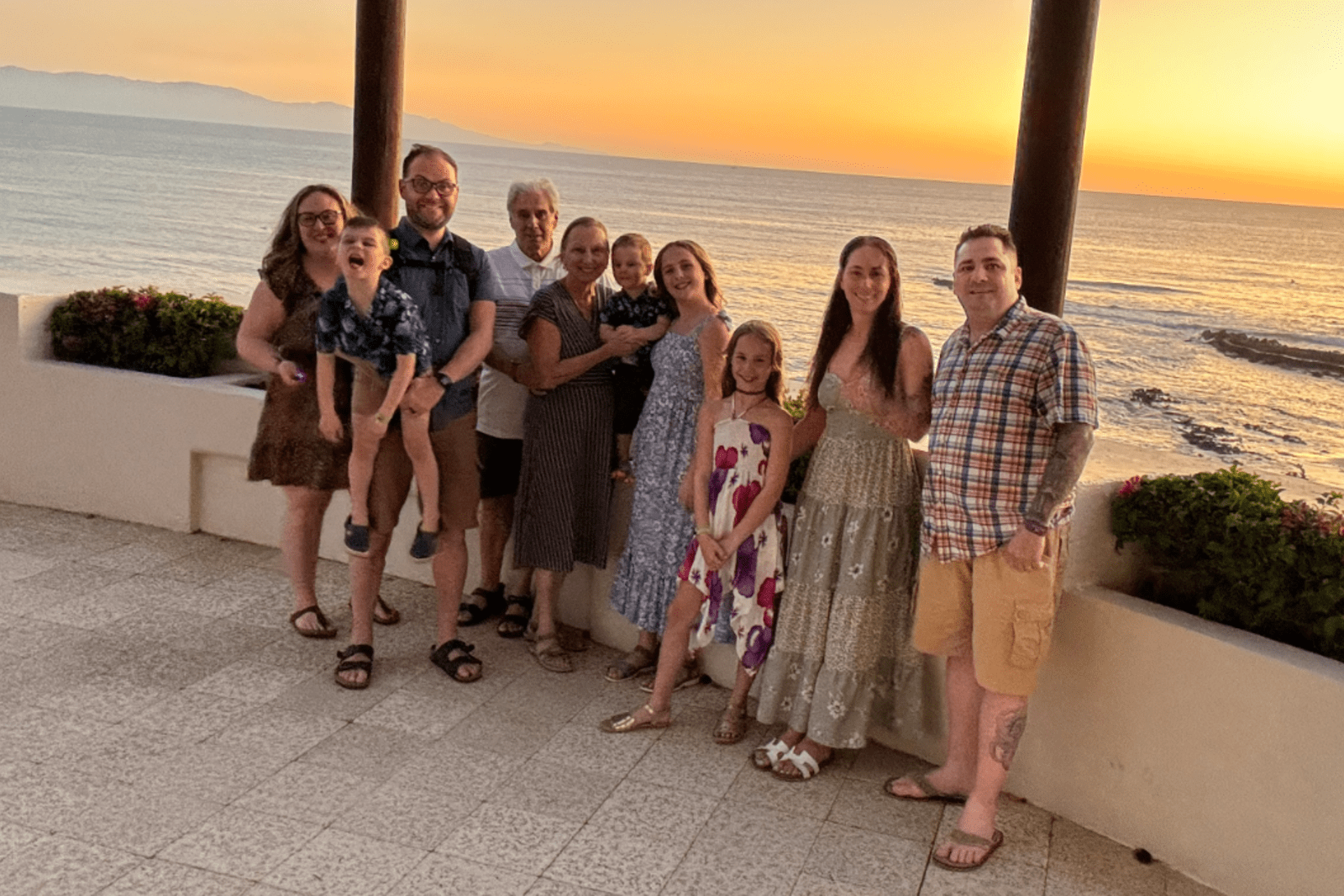 Large family group on vacation in Mexico