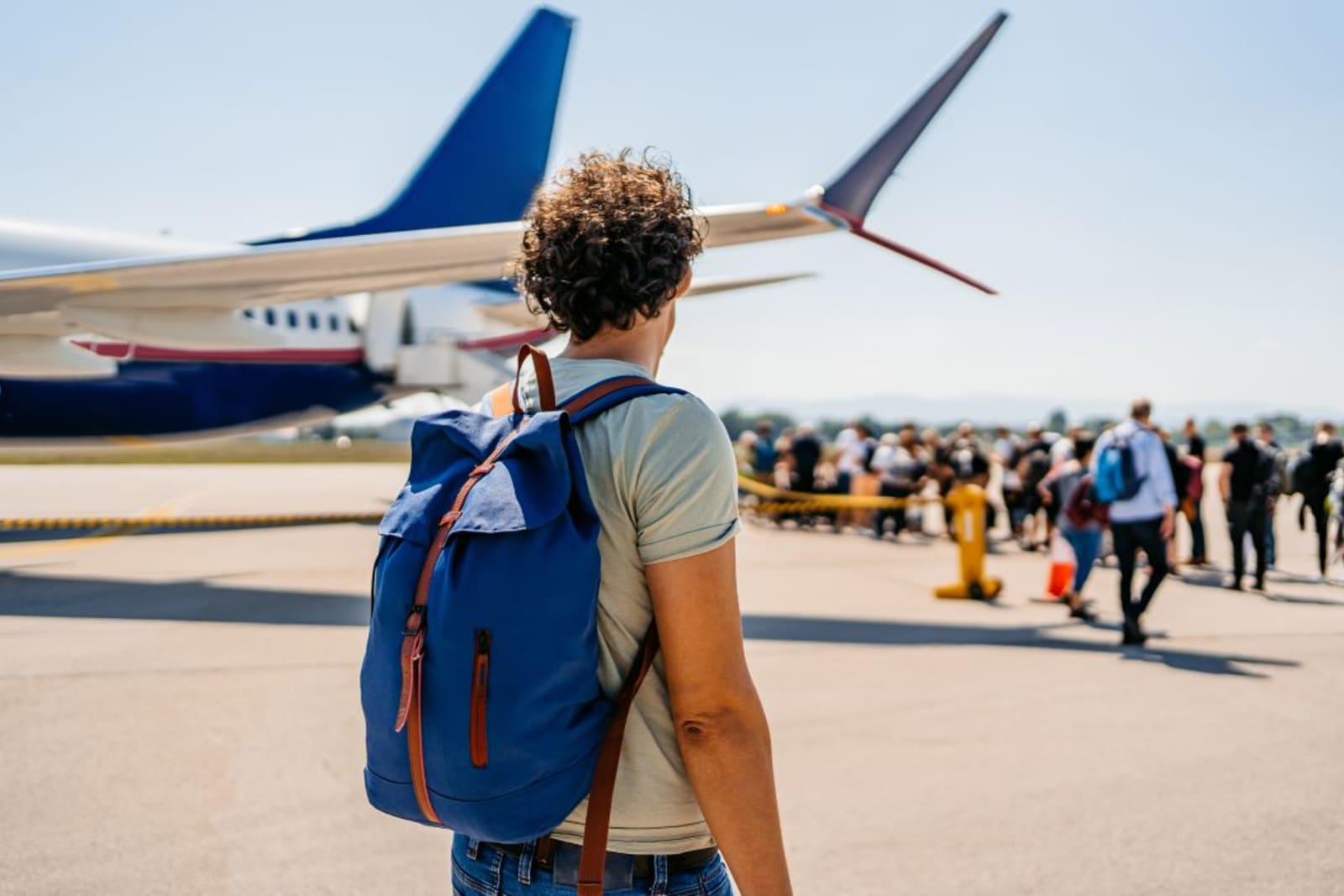 Man boarding plane