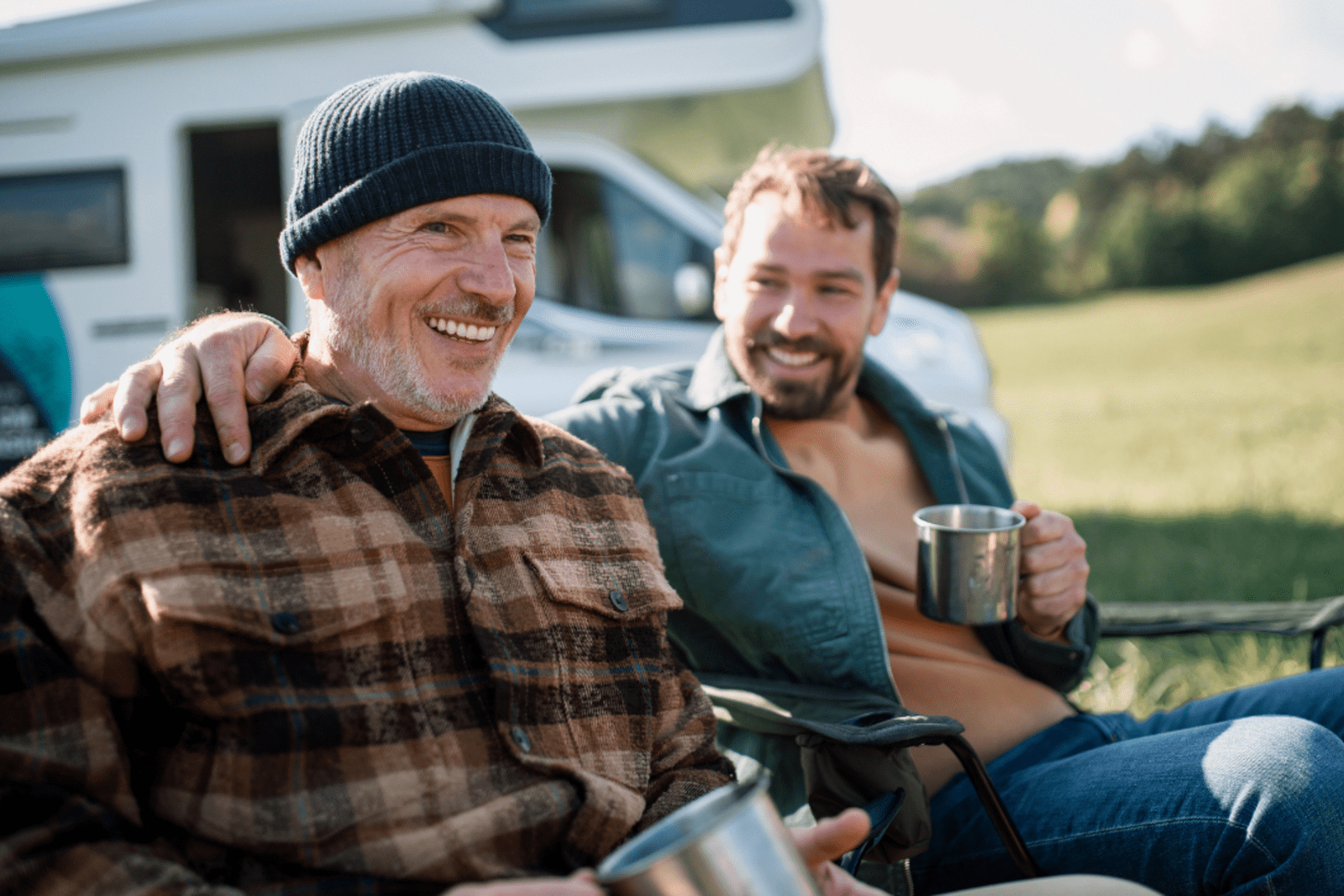A father and son on an RV trip during the Thanksgiving weekend