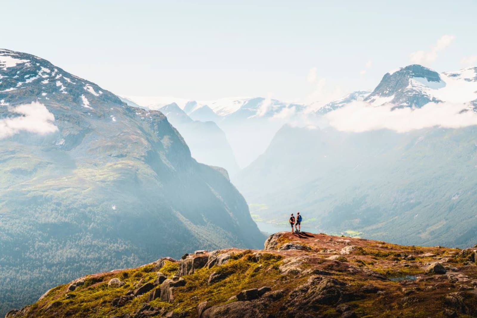 Travellers hiking in Loen, Norway