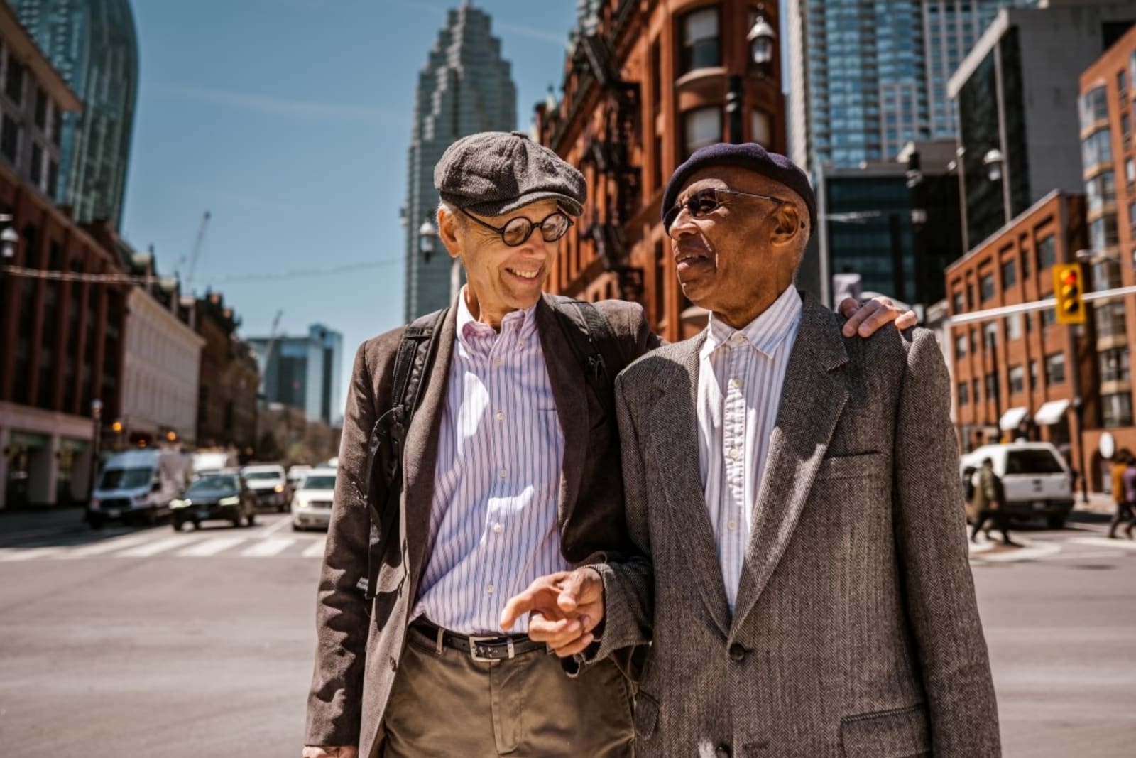 Senior men exploring downtown Toronto