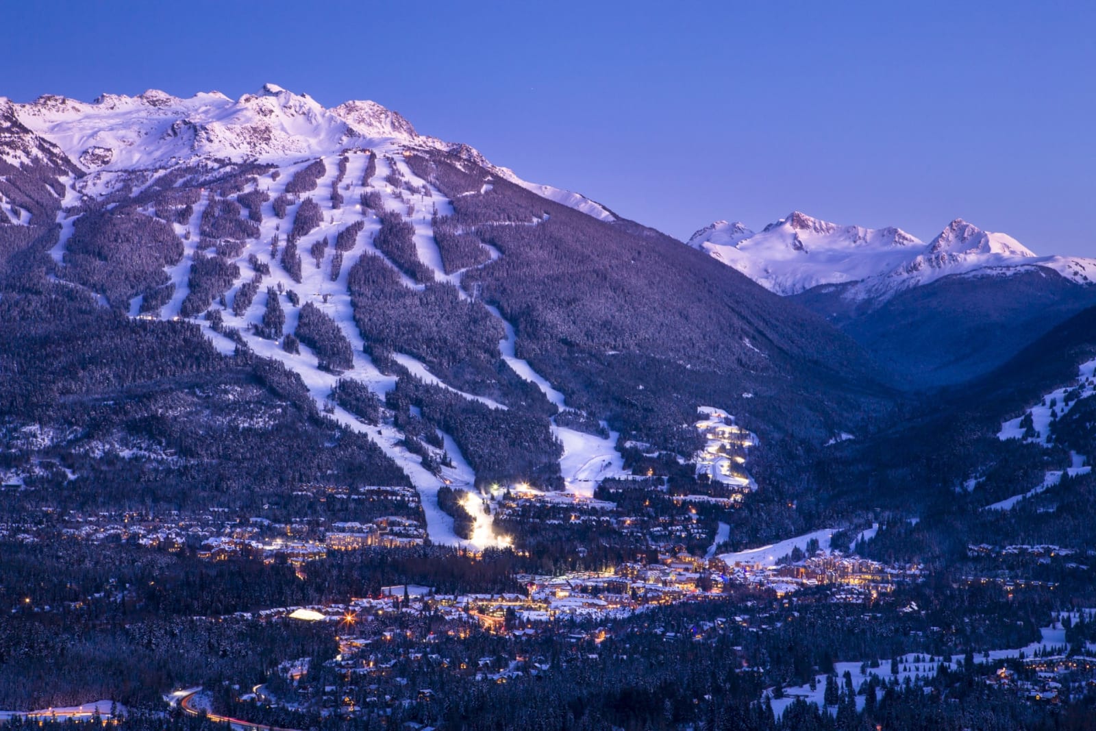 Whistler Blackcomb ski resort at dusk