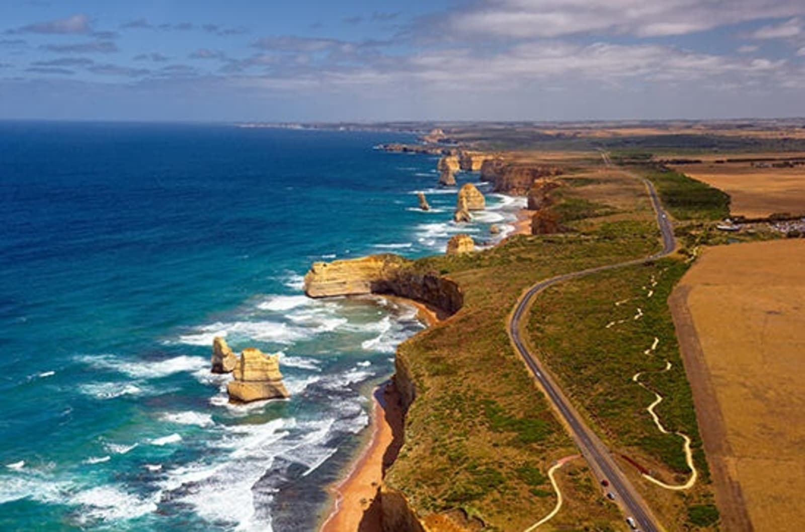 Aerial shot of the Great Ocean Road.