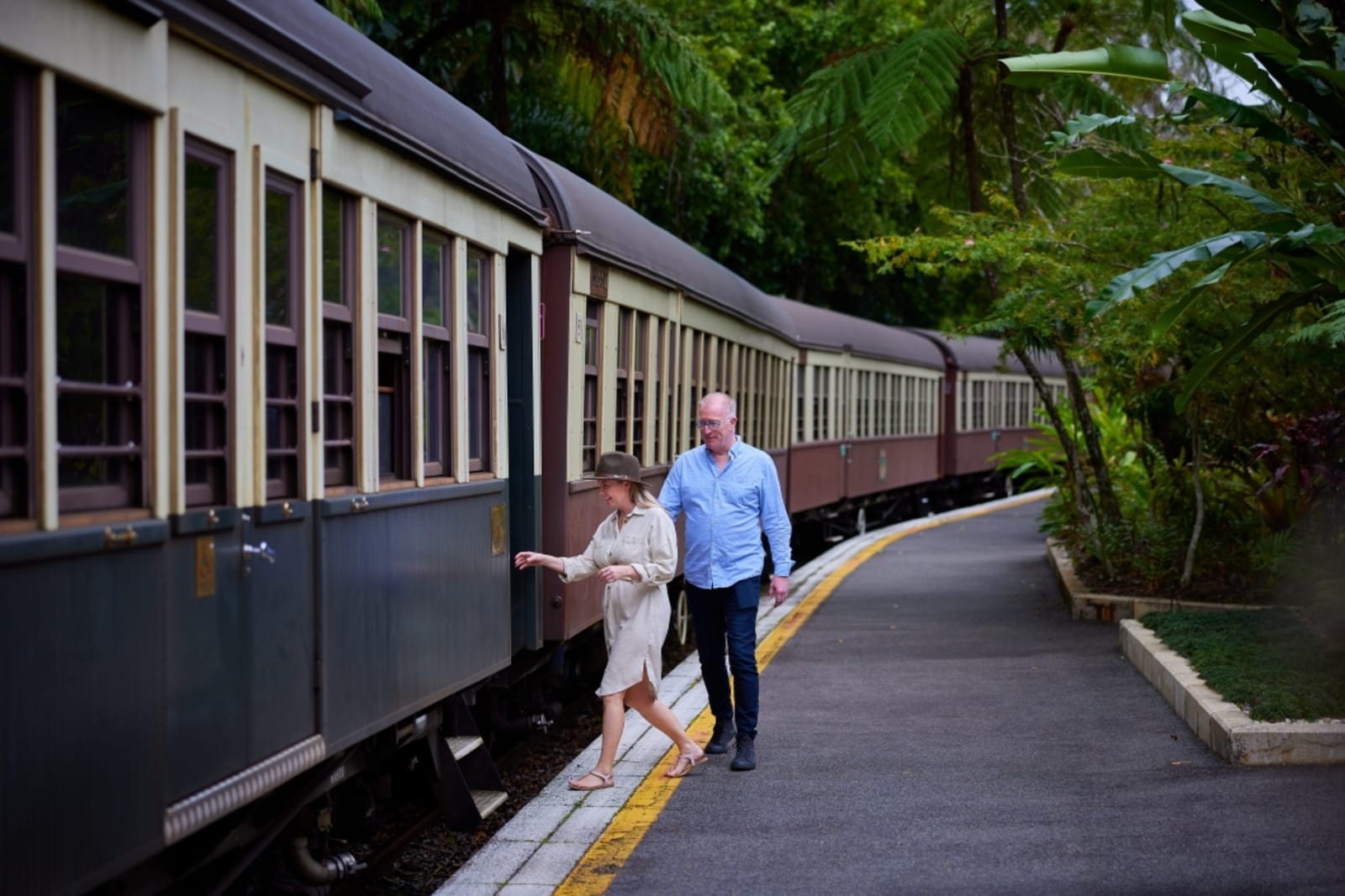 Couple boarding the Kuranda Scenic Railway in Tropical North Queensland