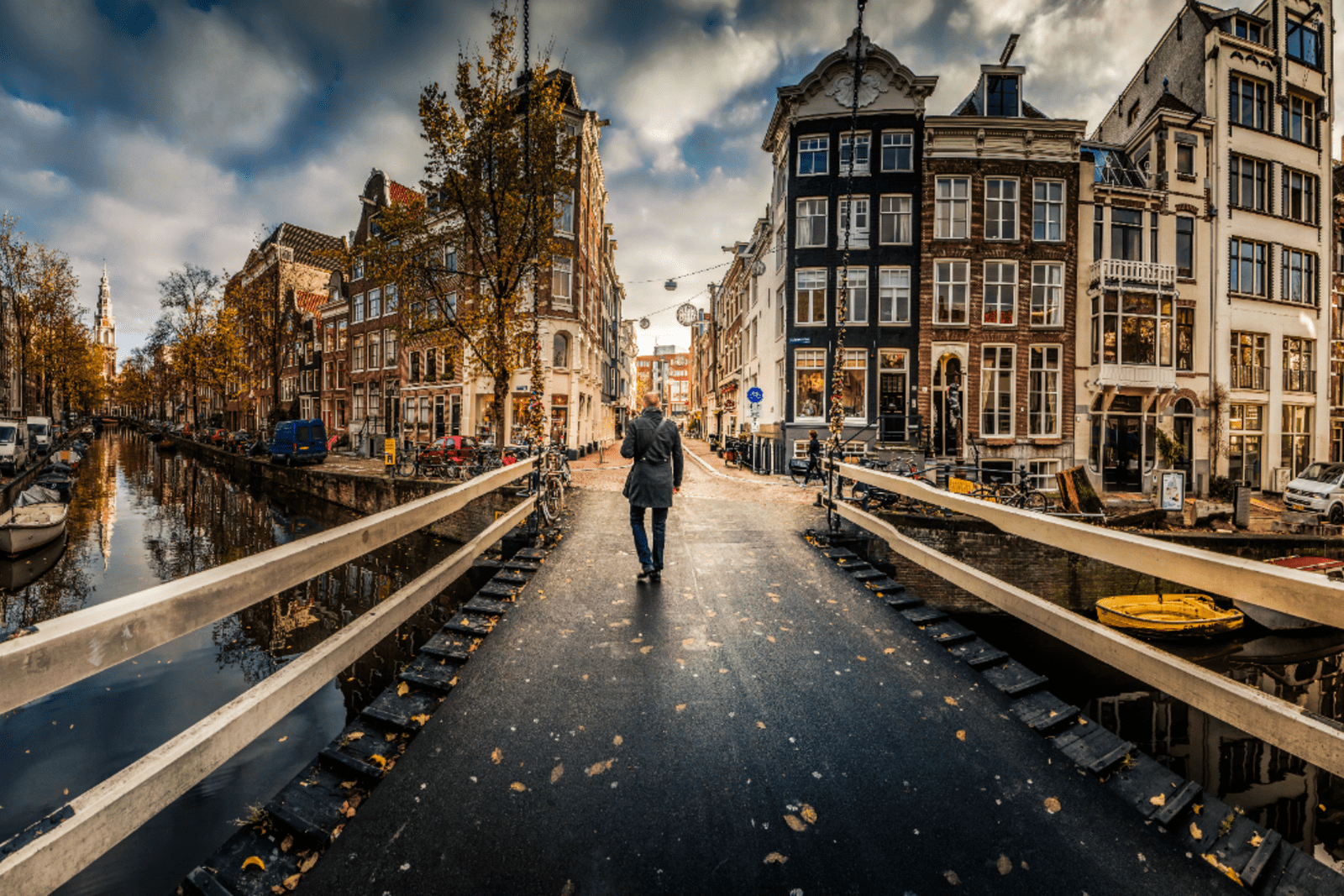 Male tourist walking into Amsterdam