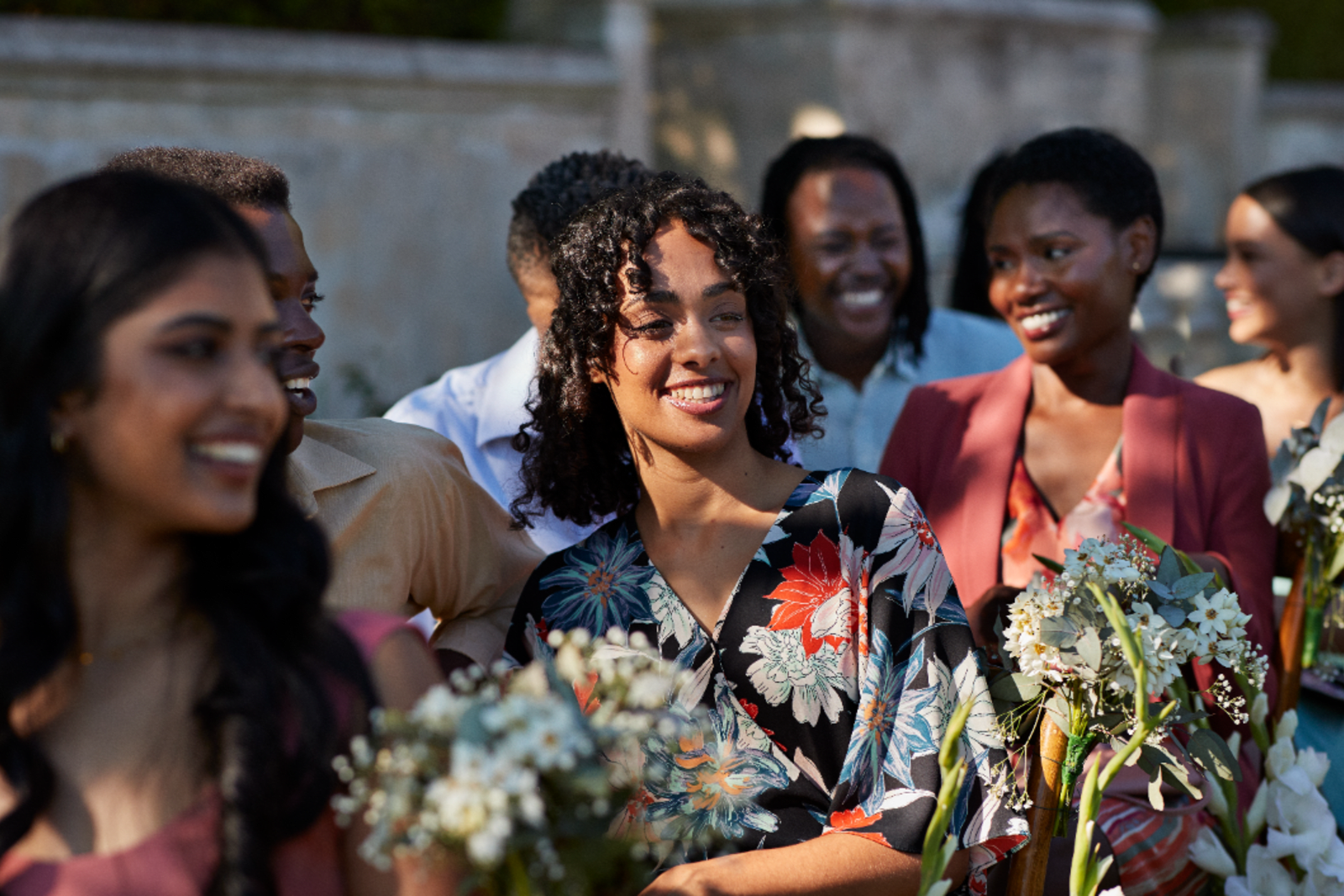 Happy guests at casual beach wedding