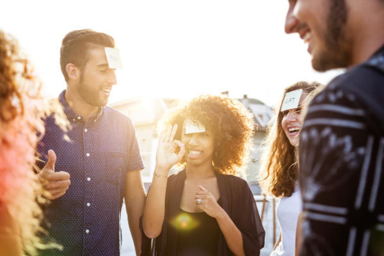 Friends playing celebrity heads