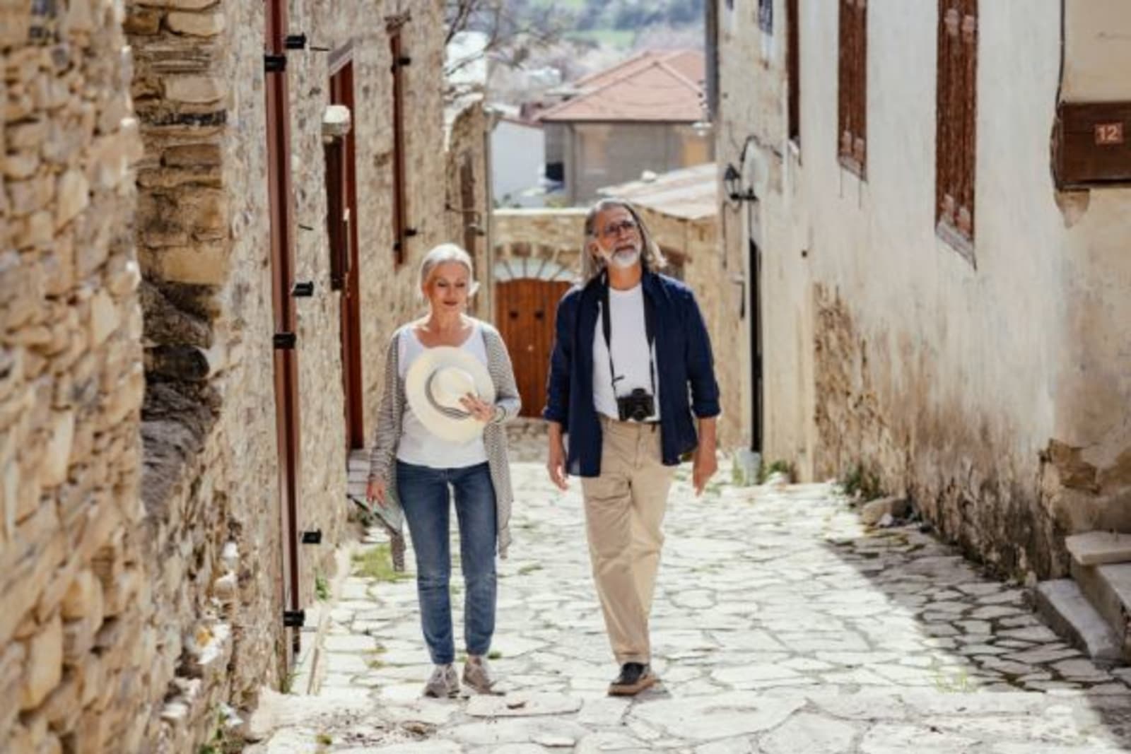 Mature couple visiting old village of Lefkara, Cyprus