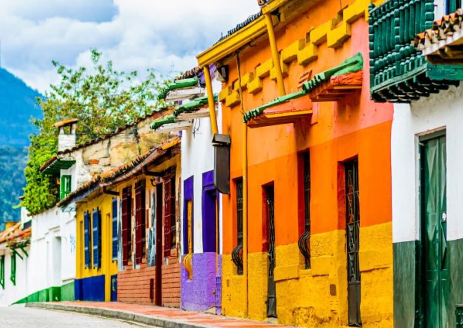 Colourfoul buildings in colonial old town La Candelaria in Bogota, Colombia