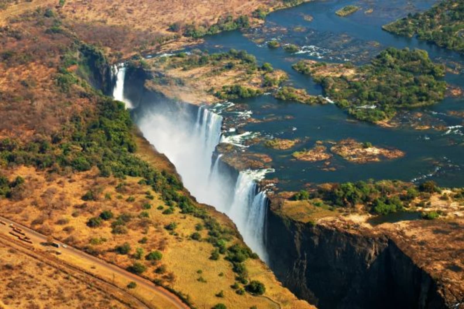 Aerial view of Victoria waterfall in Zimbabwe