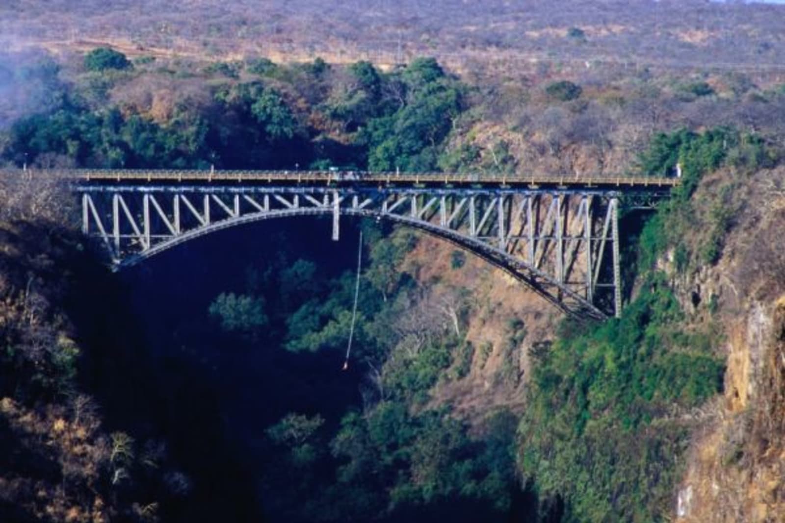 Bungee jumping off a bridge in Zimbabwe