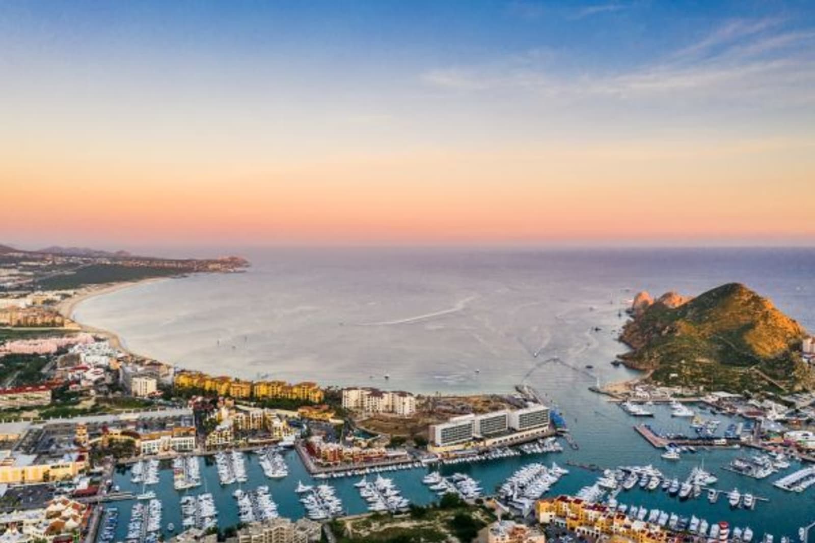 Aerial view of sunset over the town of Marina