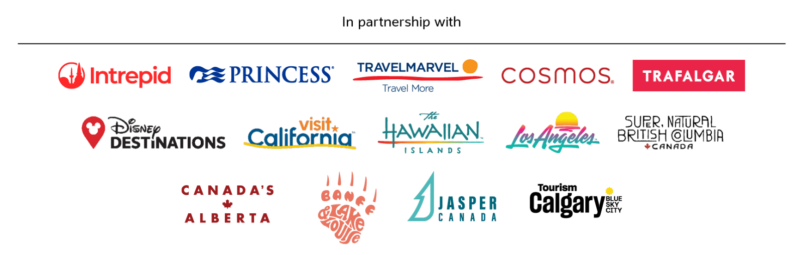 In partnership with Intrepid Princess Travelmarvel Cosmos Visit Cali Disney Trafalgar Hawaii LA Tourism BC Canada 
