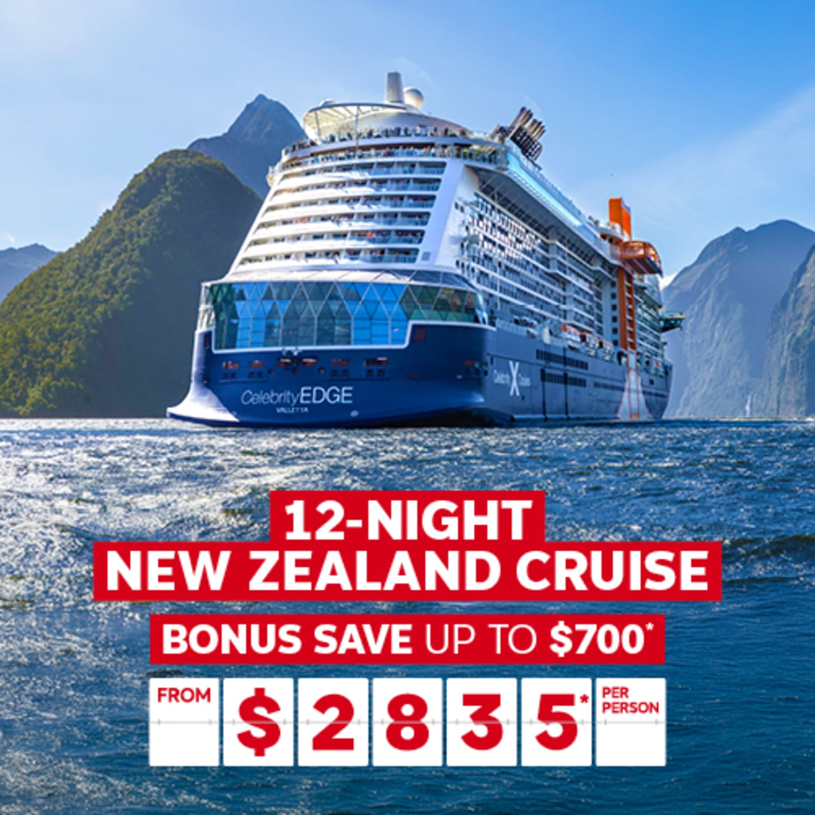 12-night New Zealand cruise. Bonus save up to $700* from $2835* per person