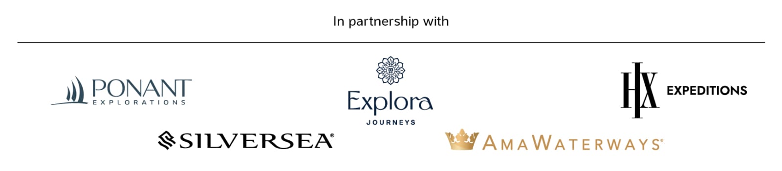 In partnership with | Ponant Explorations, HX Expeditions, Silversea, Explora Journeys, AMA Waterways