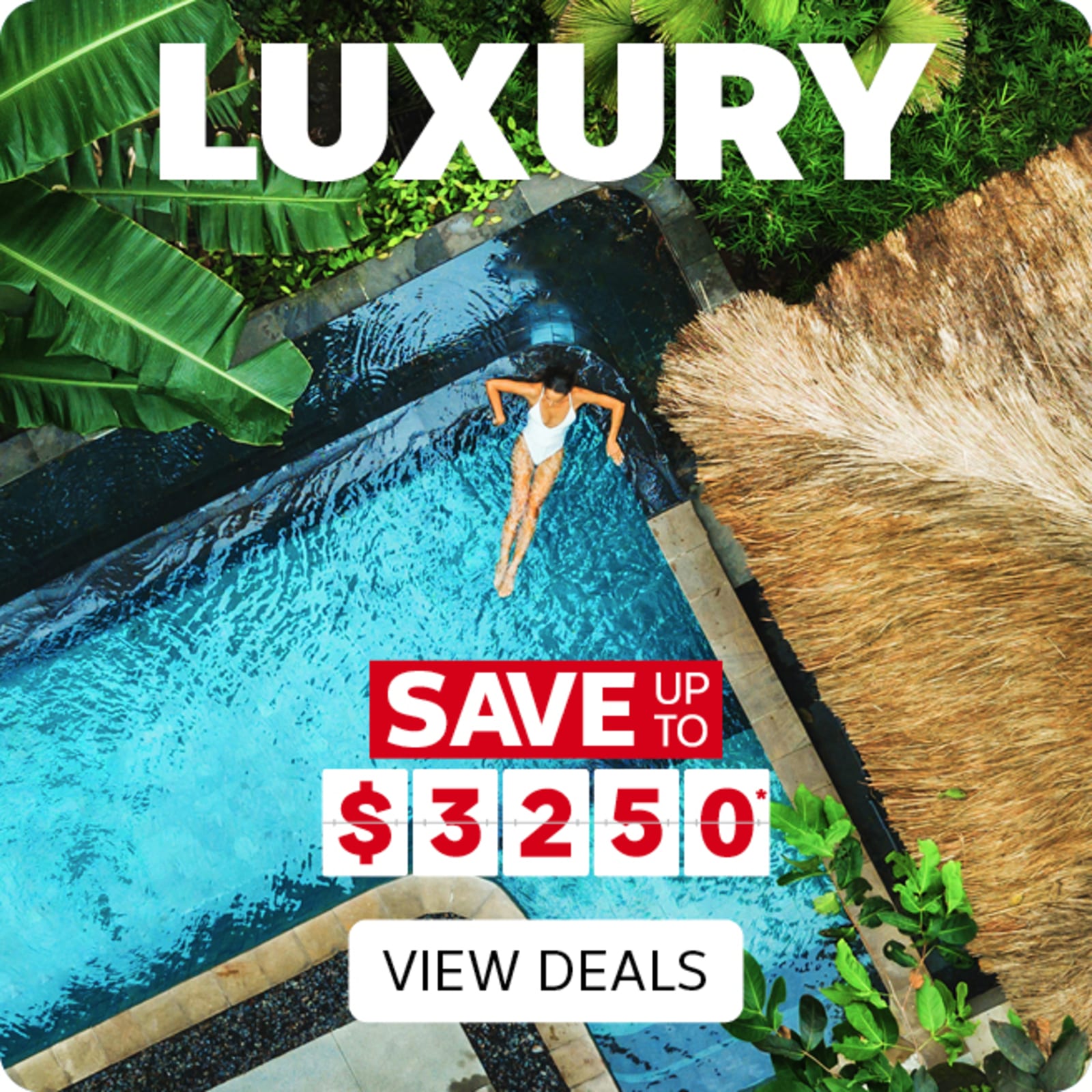 Luxury - save up to $3,250* - view deals | Top down view of a woman relaxing in a pool