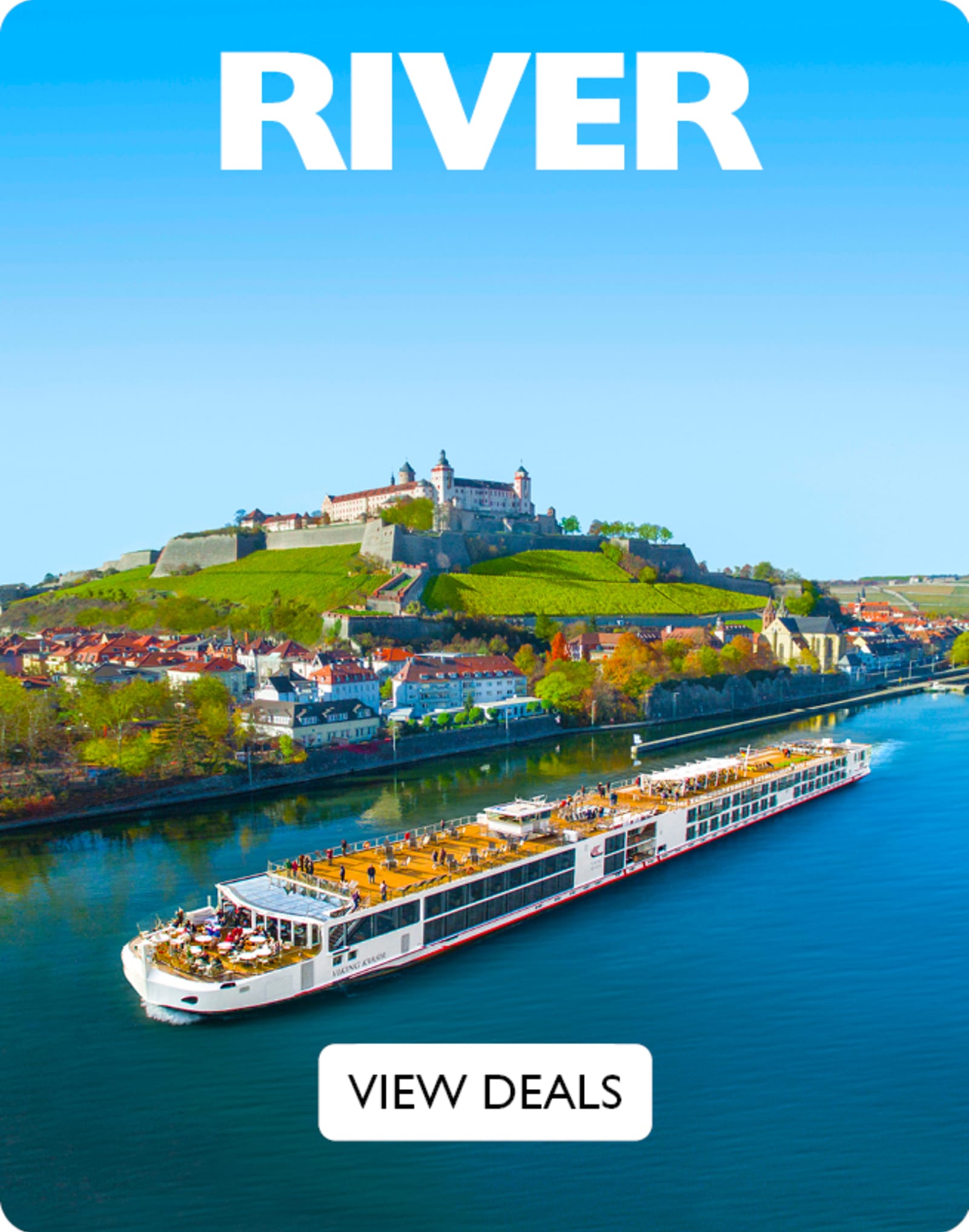 River - view deals. River cruise ship sailing past a castle on a hill