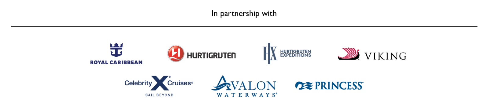 In partnership with | Royal Caribbean, Hurtigruten, Hurtigruten Expeditions, Viking, Celebrity Cruises, Avalon Waterways, Princess