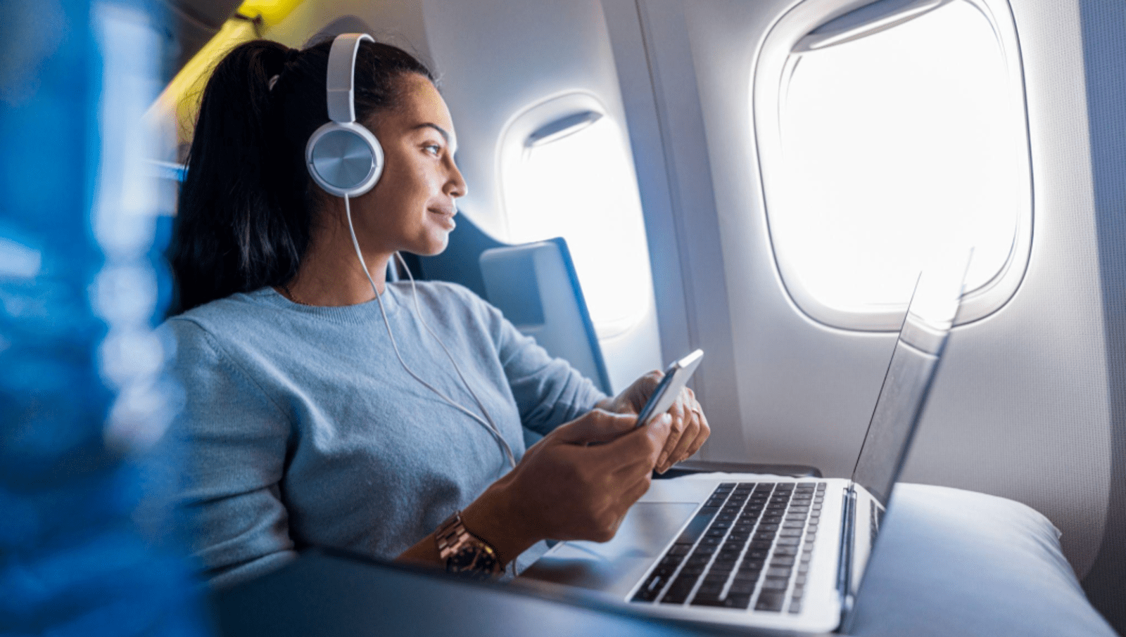 business traveller on plane