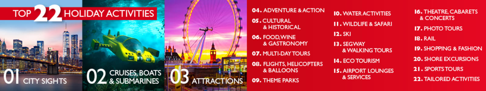 Our top 22 holiday activities based on bookings listed out