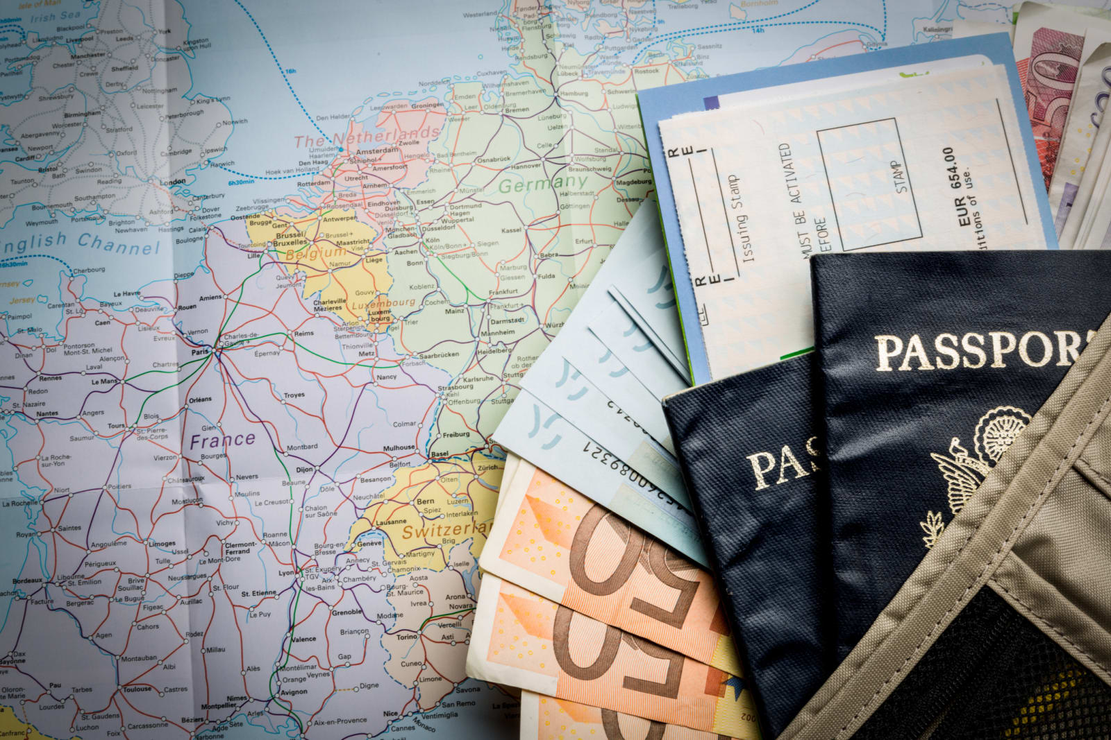 Passports and map