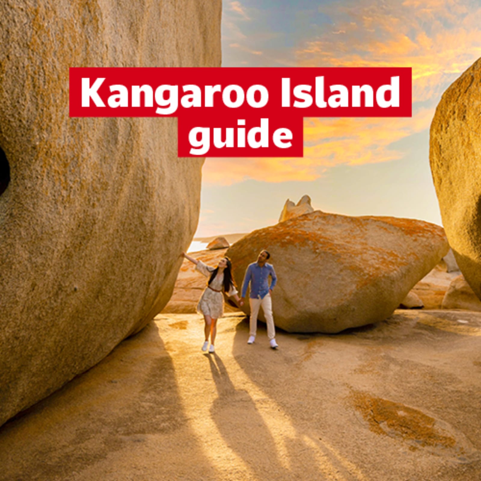 Kangaroo island guide couple walking through large rock structures