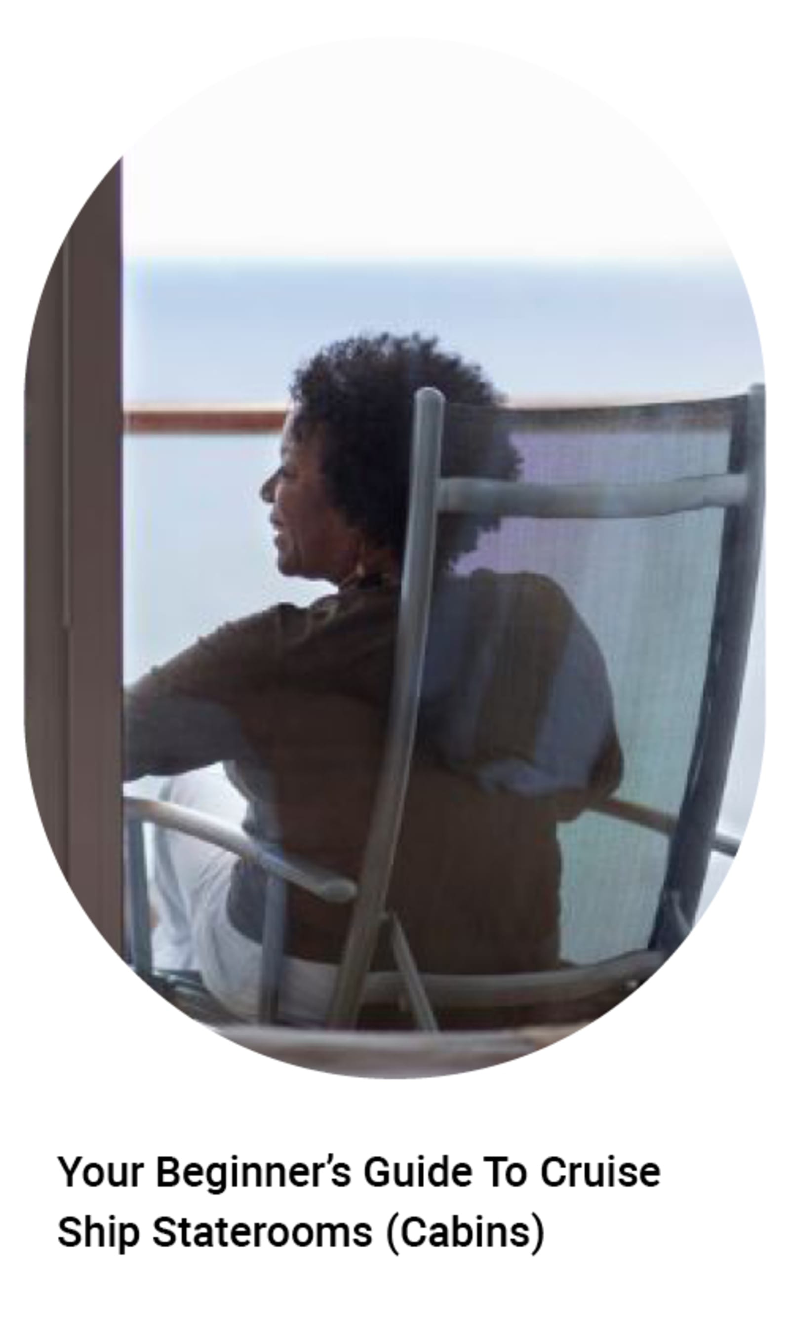 Elderly woman smiling siting in a chair - your beginners guide to cruise ship staterooms (cabins)