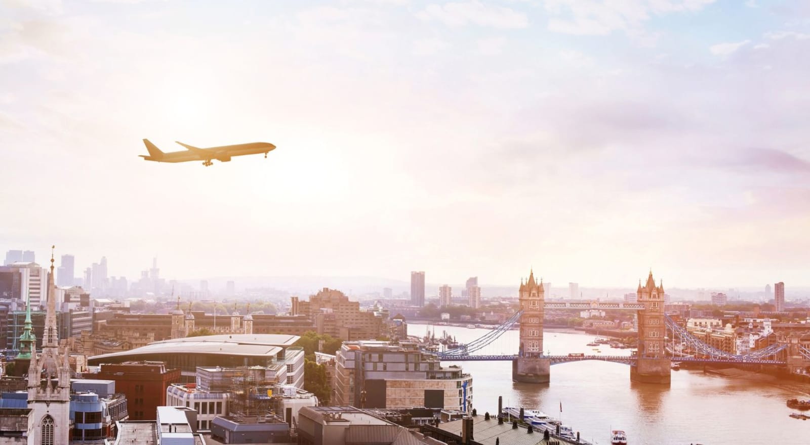 plane flying over london