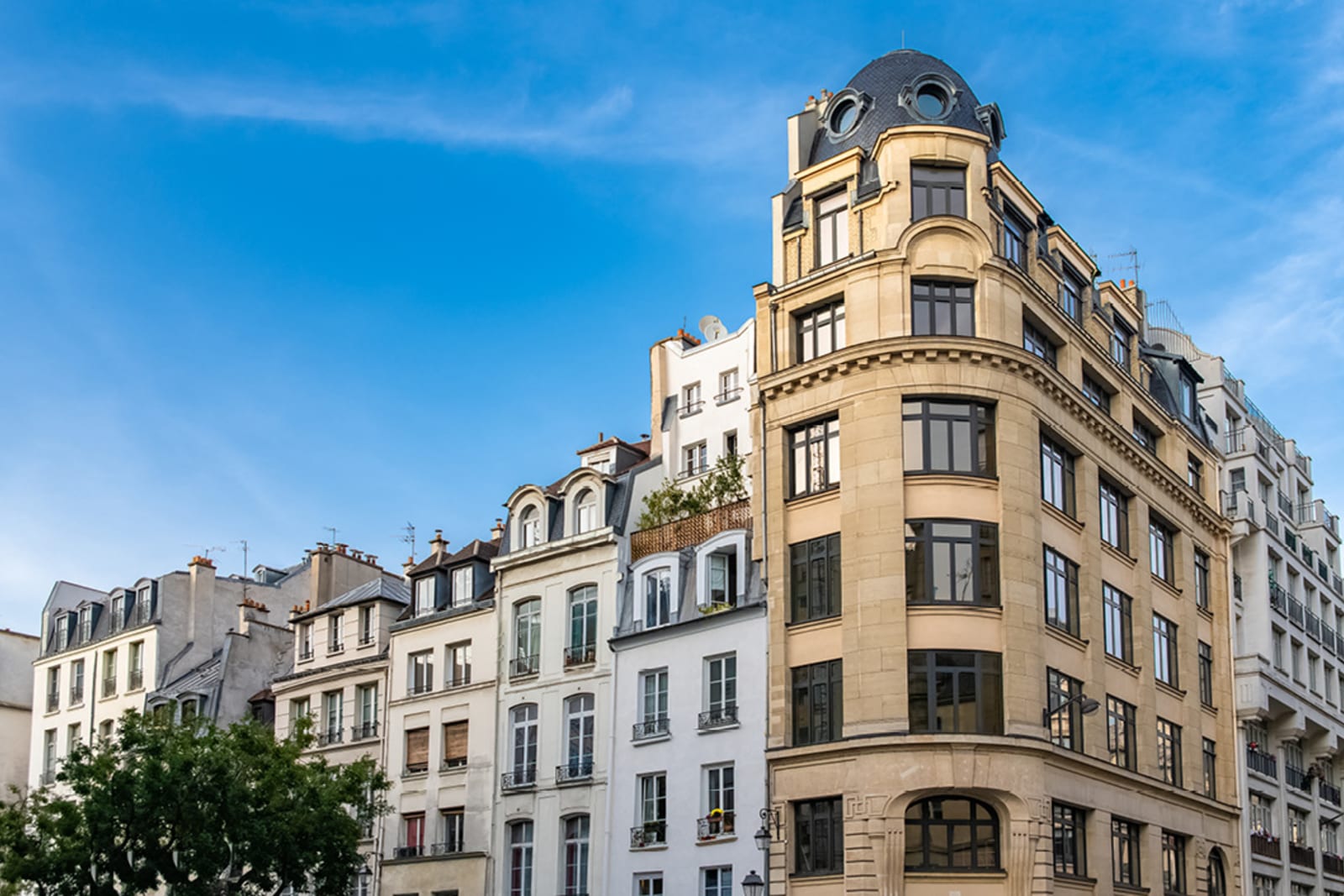 Historic buildings in the Le Marais neighbourhood in Paris, France
