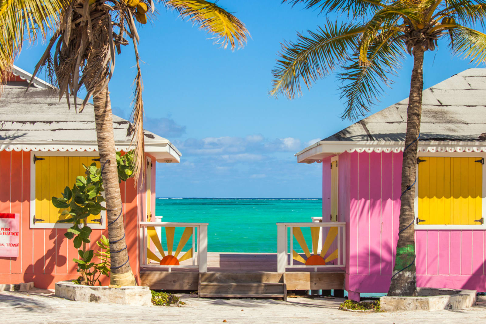Eastern Caribbean - beachy skyline with colourful buildings and palm trees