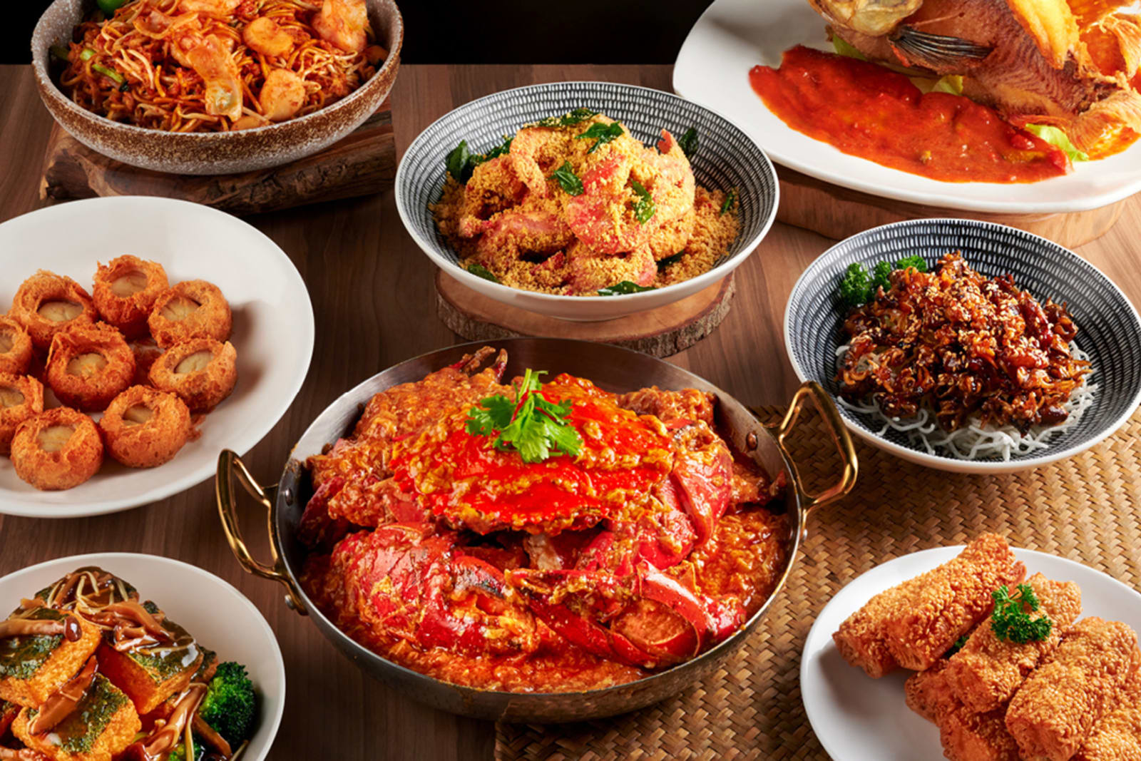 A table with traditional Singaporean dishes
