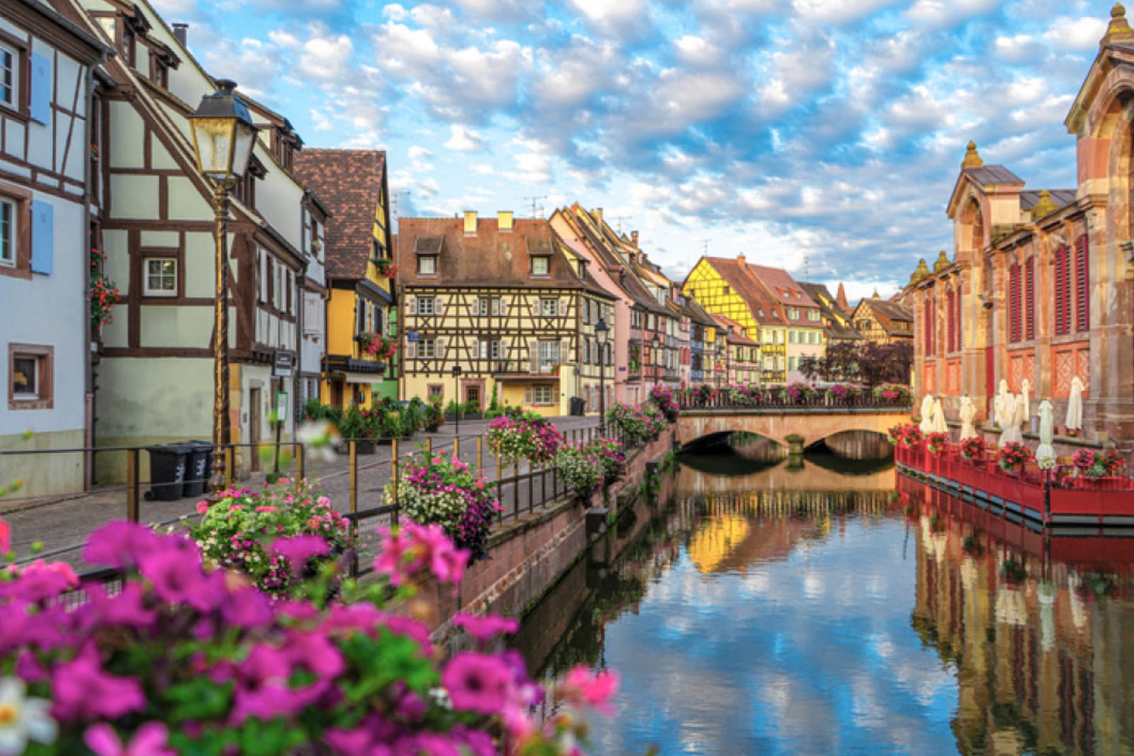 A canal lined with half-timbered houses in Strasbourg, France