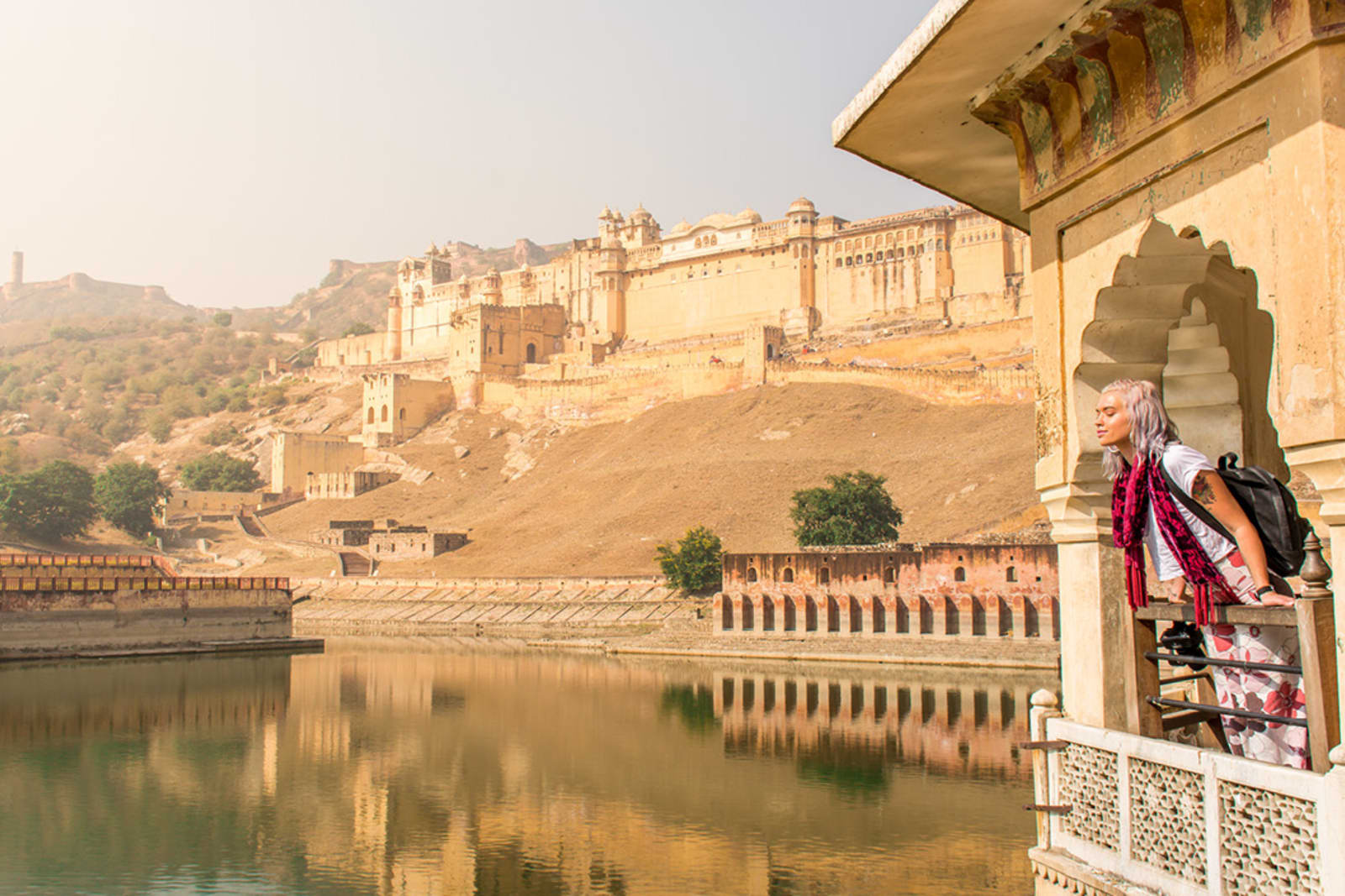 A traveller at Amber Fort in India