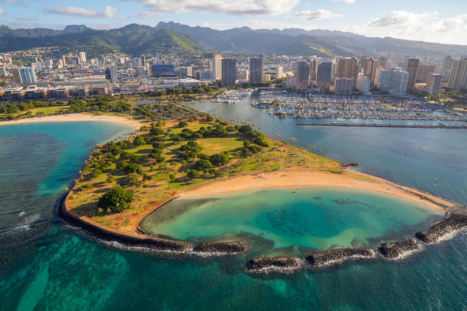 Magic Island in Honolulu's Ala Moana neighbourhood is a great spot for swimming