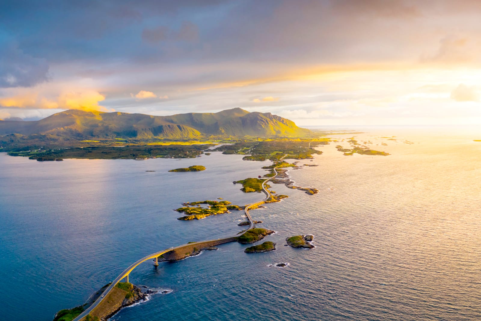 An aerial view of the Atlantic Road in Norway