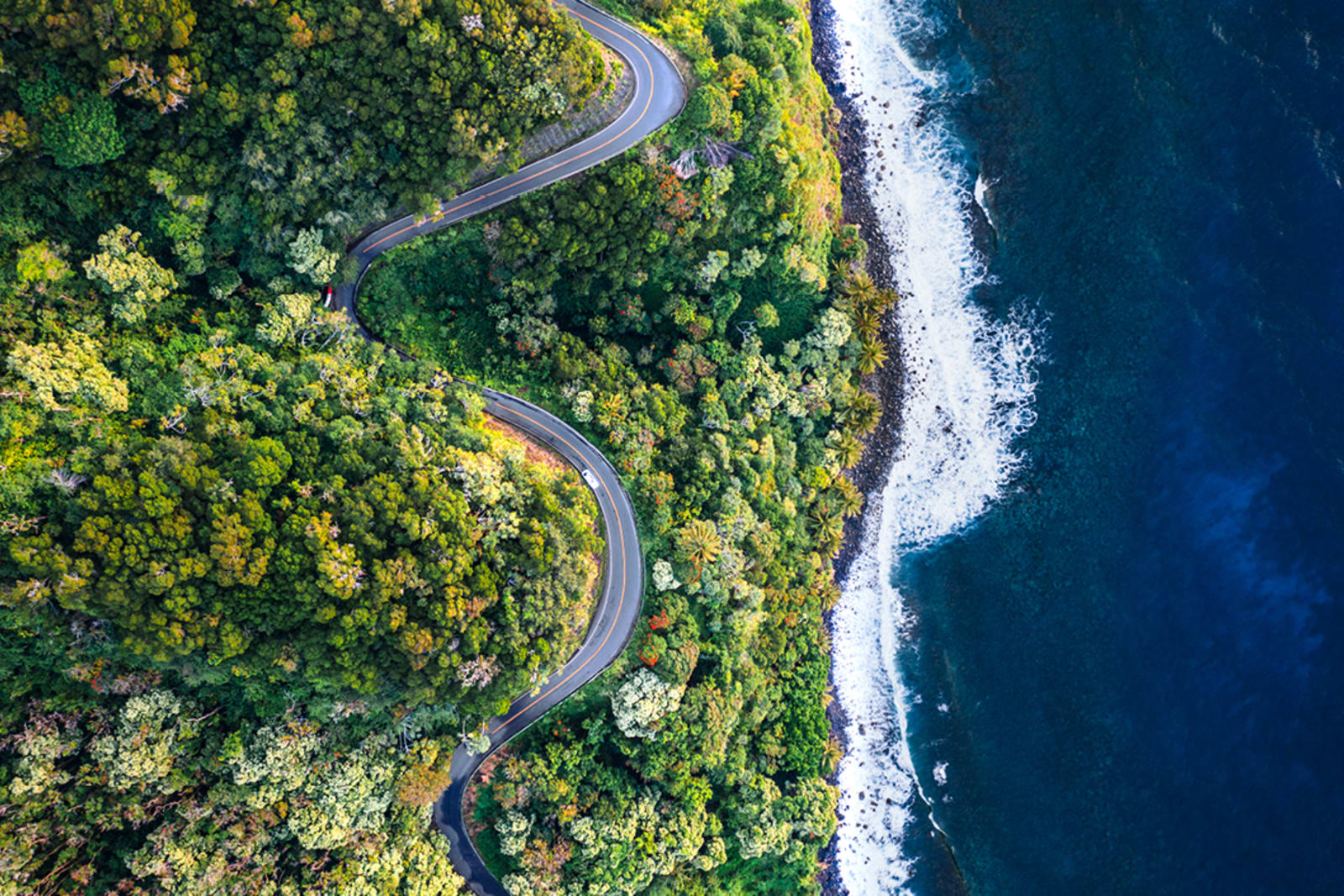 An aerial view of the Road to Hana in Hawai‘i 
