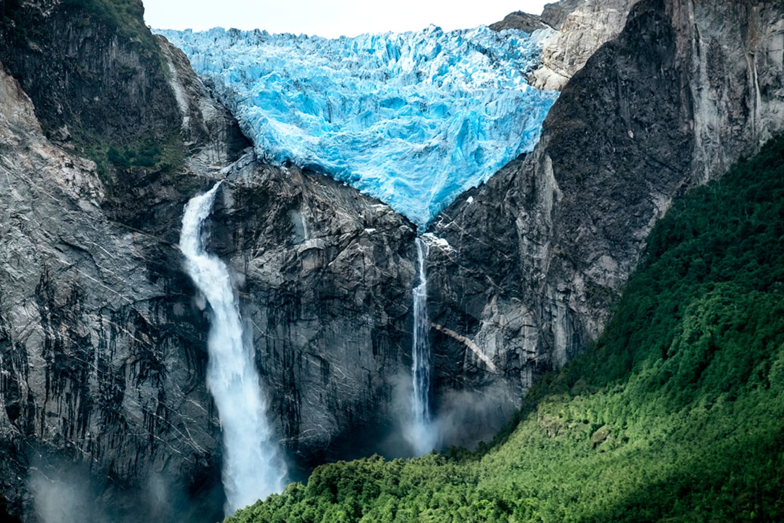 Hanging Glacier Falls in Queulat National Park, Chile