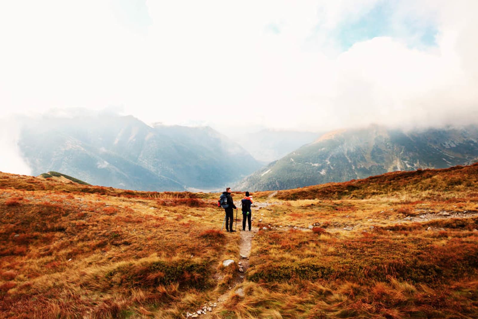 A pair of hikers in Tatra National Park, Poland